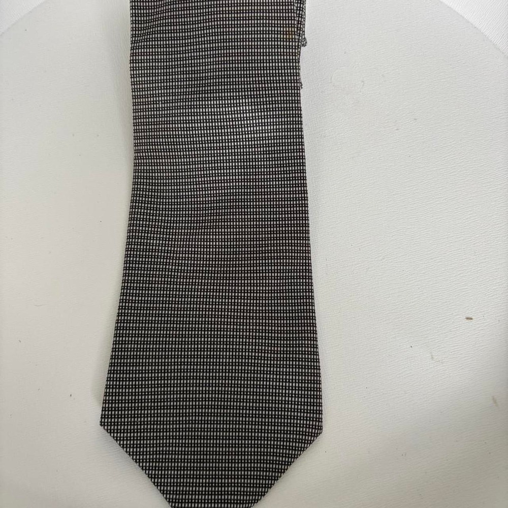 Perry Ellis Portfolio Mens Black White Checkered 100% Italian Silk Tie USA Made